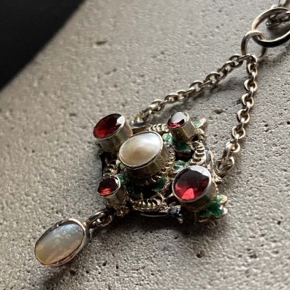 Austro - hungarian Pearl Garnet Enamel Necklace（オーストリア