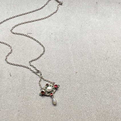 Austro - hungarian Pearl Garnet Enamel Necklace（オーストリア