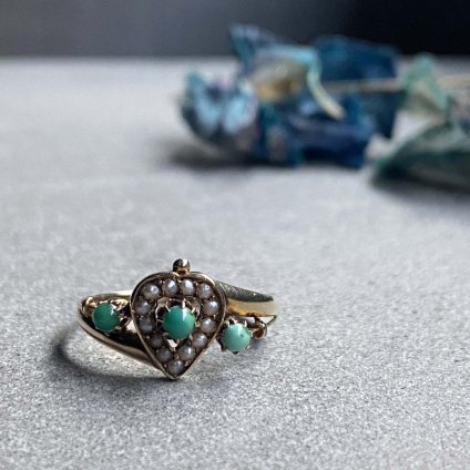Antique 9K Seed Pearl Turquoise Heart Ring ʥƥ 9K ɥѡ  󥰡