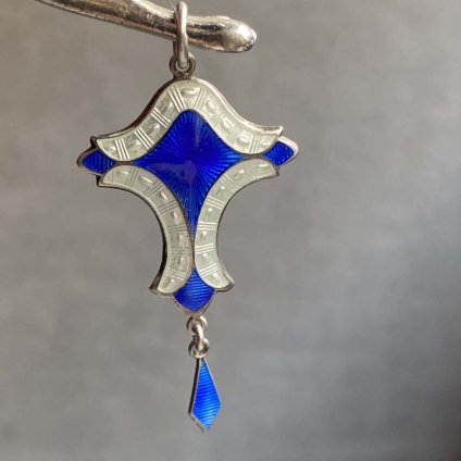 c.1914-15 JA&S Silver Guilloche Enamel Pendant（1914-15年 シルバー