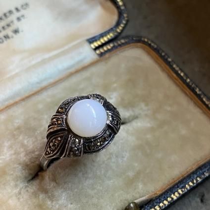 1940's Silver Marcasite Milk Glass Ring1940ǯ С ޡ ߥ륯饹 󥰡