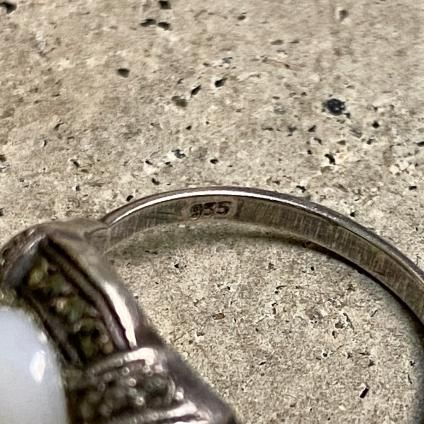 1940's Silver Marcasite Milk Glass Ring（1940年代 シルバー マーカ