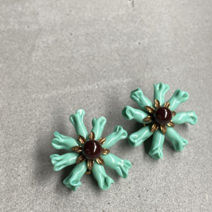 1950's Turquoise Green / Brown Glass Flower Earrings1950ǯ ꡼ ֥饦󥬥饹 󥰡