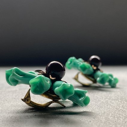 1950's Turquoise Green / Brown Glass Flower Earrings1950ǯ ꡼ ֥饦󥬥饹 󥰡