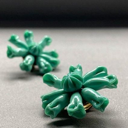 1950's Turquoise Green Glass Earrings1950ǯ ꡼ 饹 󥰡