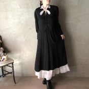Vintage Georgette Lace Neck Tie Front button Dress（ヴィンテージ ジョーゼット レースネックタイ＆フロントボタン ドレス）