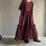 VINCENT JALBERT Double Smock Dress Long (󥻥 ١ ֥륹åɥ쥹 ) Dark Red