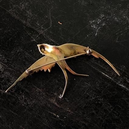 1950's Silver Glass Marcasite Swallow Brooch（1950年代 シルバー