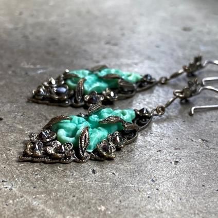 1930's Metal Glass Botanical Earrings1930ǯ ᥿ 饹 ܥ˥ ԥ