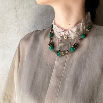 Art Deco Metal  Green Glass Necklaceʥǥ ᥿ ꡼󥬥饹 ͥå쥹