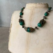 Art Deco Metal  Green Glass Necklace（アールデコ メタル グリーンガラス ネックレス）