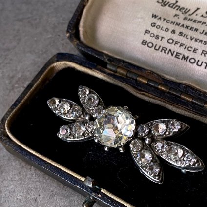 1920-30's Metal Crystal Glass Leaf Brooch 1920-30ǯ ᥿ ꥹ륬饹 ꡼ ֥