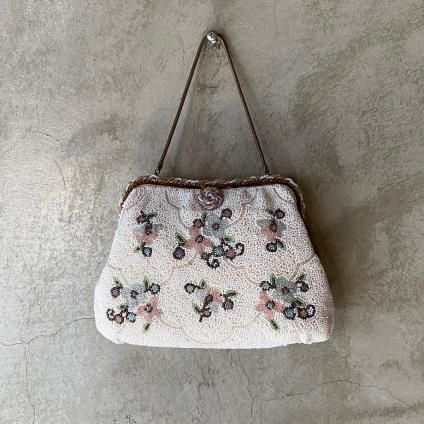 vintage ビーズ　立体刺繍　花刺繍　ショルダーバッグ　ヴィンテージ