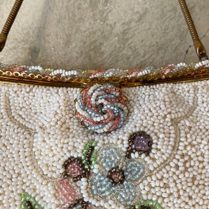 Vintage French Petite Floral Beads Embroidery Bag（ヴィンテージ フランス 小花柄 ビーズ刺繍バッグ）