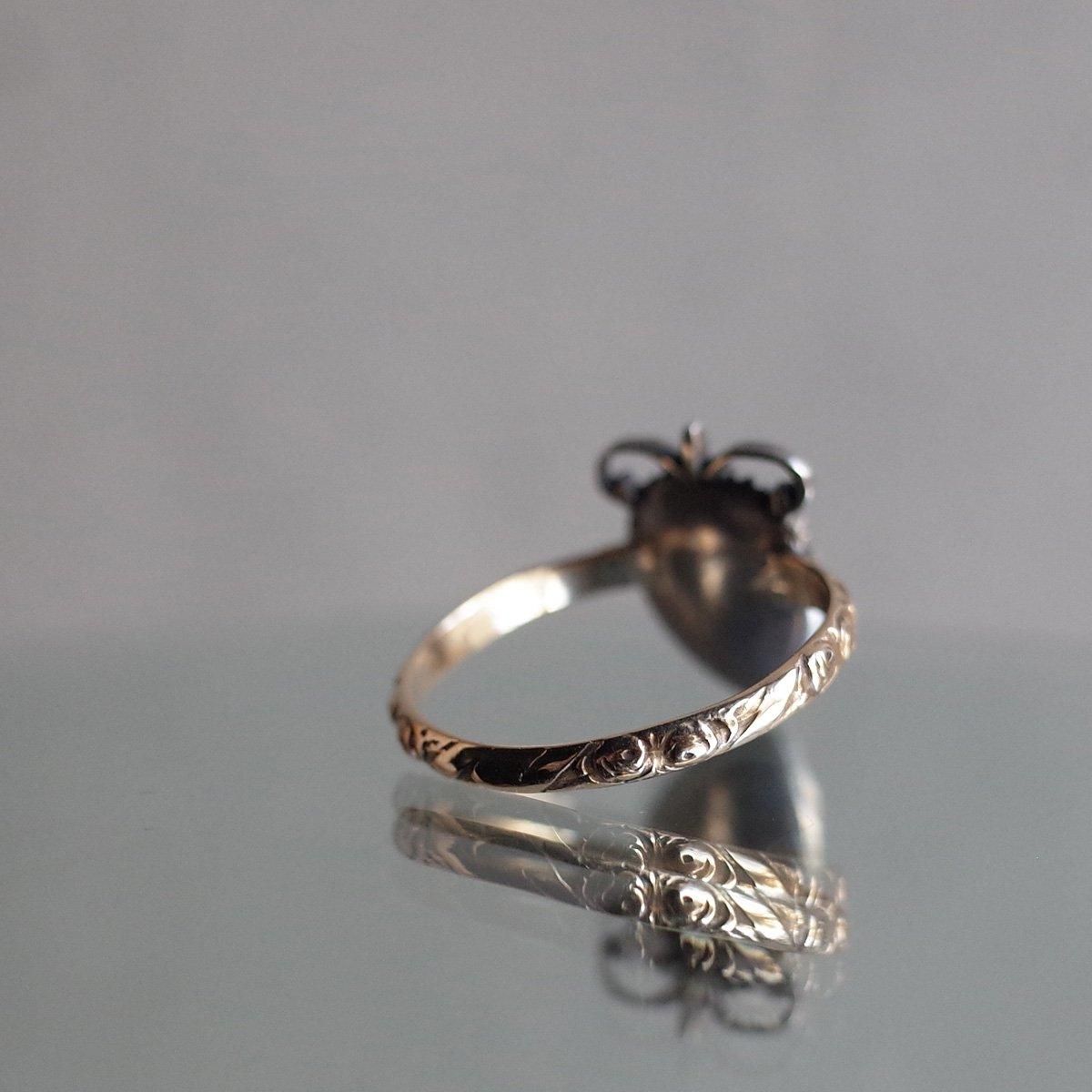 Victorian Silver 15KYG Diamond Crowned Heart Ring