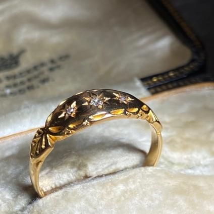 c.1903 18KYG Triple Diamond Gypsy Ring(1903年製 18KYG 金 c.1903 18KYG Triple Diamond Gypsy Ring(1903年製 18KYG 金