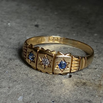  Victorian 18KYG Sapphire Diamond Ring（ヴィクトリアン 18KYG 金無垢 サファイア ダイヤモンド リング）