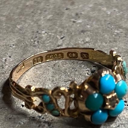 c.1872 15KYG Turquoise Diamond Ring（1872年製 15KYG 金無垢