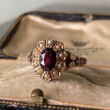 Victorian 14KPG Garnet Pearl Ring（ヴィクトリアン 14KPG 金無垢 ガーネット パール リング）