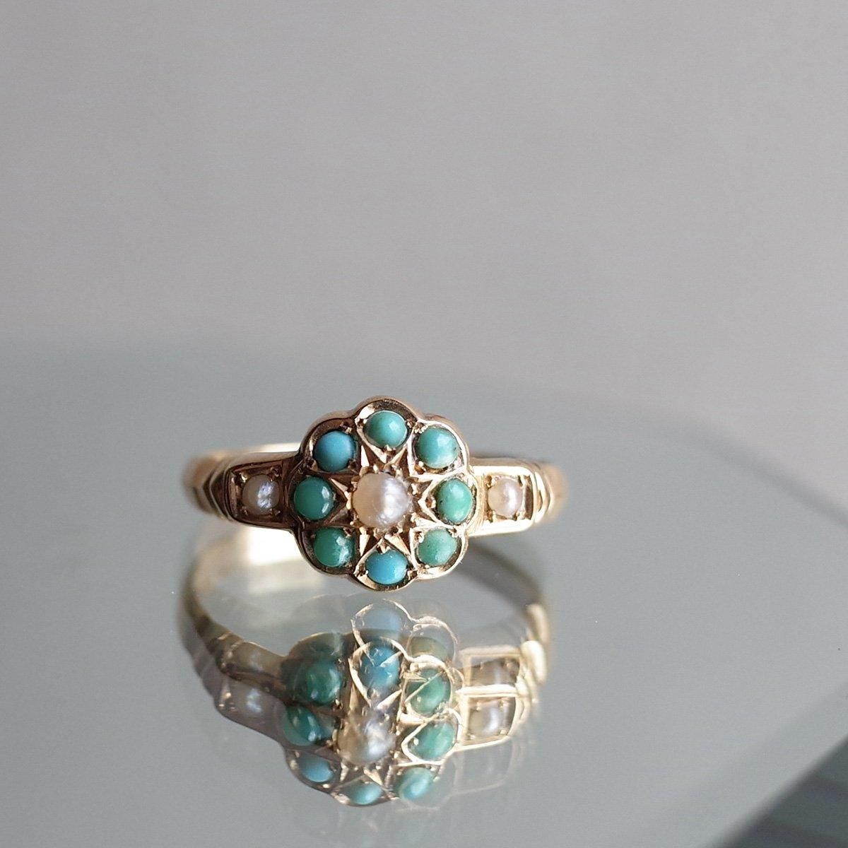 c.1939 - c.1940 18K Turquoise Pearl Cluste Ring 1939ǯ - 1940ǯ 18K  ѡ 饹 󥰡