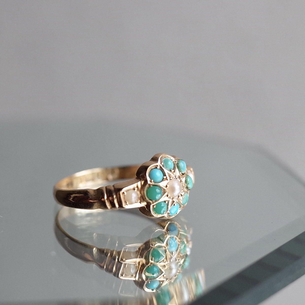 c.1939 - c.1940 18K Turquoise Pearl Cluste Ring 1939ǯ - 1940ǯ 18K  ѡ 饹 󥰡
