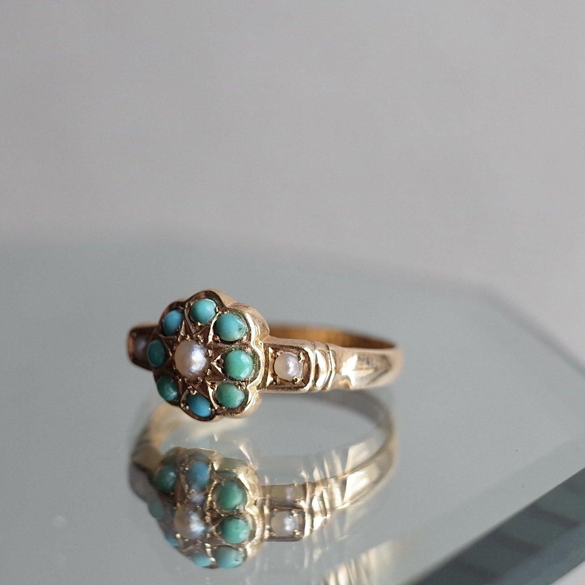 c.1939 - c.1940 18K Turquoise Pearl Cluste Ring 1939ǯ - 1940ǯ 18K  ѡ 饹 󥰡