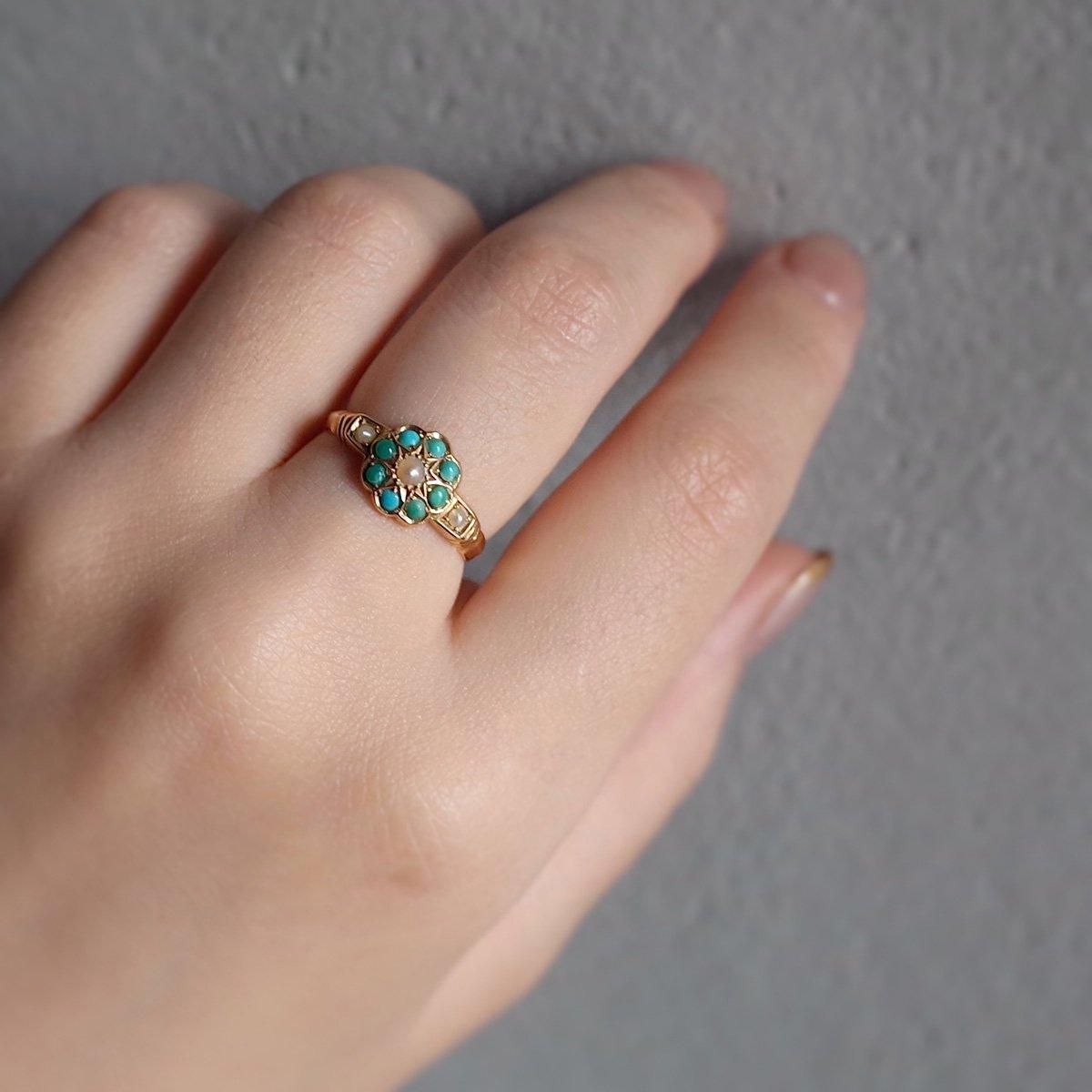 c.1939 - c.1940 18K Turquoise Pearl Cluste Ring 1939ǯ - 1940ǯ 18K  ѡ 饹 󥰡