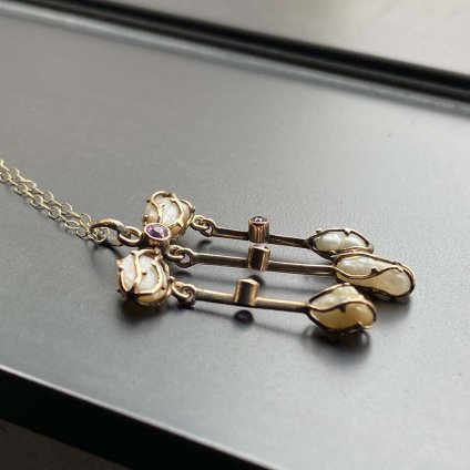 1900 - 20's 14K Pearl Pink Sapphire Necklace1900 - 20's 14 ѡ ԥ󥯥ե ͥå쥹