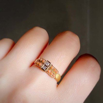 c.1901 15K Coral Diamond Band Ring 1901ǯ 15KYG   Хɥ󥰡