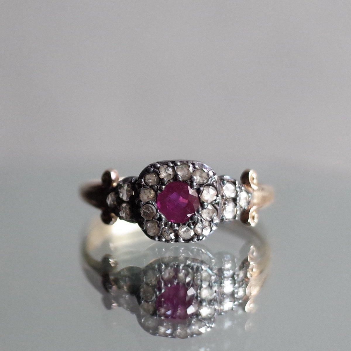 ȥꥢ 9 С ӡ  饹󥰡Victorian 9K Silver Ruby Diamond Cluster Ring