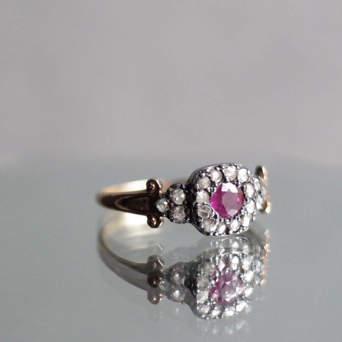 ȥꥢ 9 С ӡ  饹󥰡Victorian 9K Silver Ruby Diamond Cluster Ring