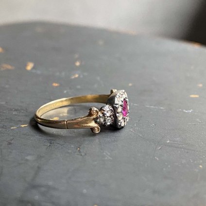 Victorian Ruby Rose Cut Diamond 9K Silver Cluster Ring （ルビー ローズカットダイヤモンド クラスターリング）