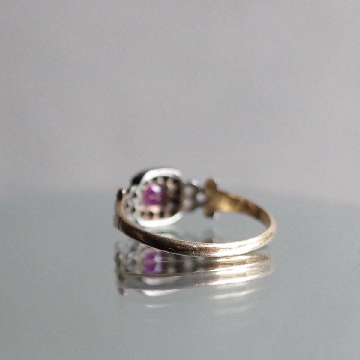 ȥꥢ 9 С ӡ  饹󥰡Victorian 9K Silver Ruby Diamond Cluster Ring