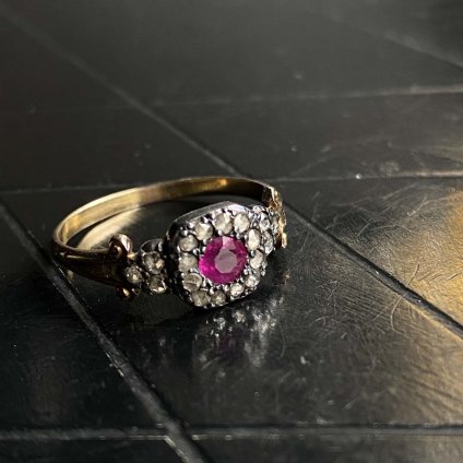 Victorian Ruby Rose Cut Diamond 9K Silver Cluster Ring （ルビー