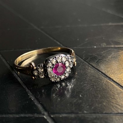 Victorian Ruby Rose Cut Diamond 9K Silver Cluster Ring （ルビー ローズカットダイヤモンド クラスターリング）