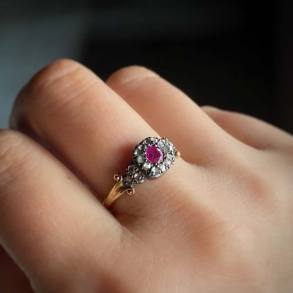 Victorian Ruby Rose Cut Diamond 9K Silver Cluster Ring ʥӡ åȥ 饹󥰡