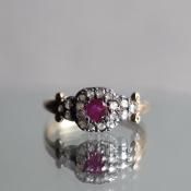 ȥꥢ 9 С ӡ  饹󥰡Victorian 9K Silver Ruby Diamond Cluster Ring
