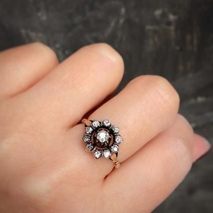 Antique 14K Silver Diamond Cluster Ring ʥƥ 14 С  饹󥰡