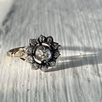 <img class='new_mark_img1' src='https://img.shop-pro.jp/img/new/icons13.gif' style='border:none;display:inline;margin:0px;padding:0px;width:auto;' />Antique 14K Silver Diamond Cluster Ring （アンティーク 14金 シルバー ダイヤモンド クラスターリング）