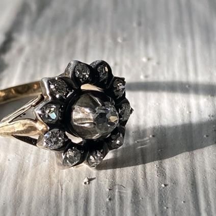 Antique 14K Silver Diamond Cluster Ring （アンティーク 14金