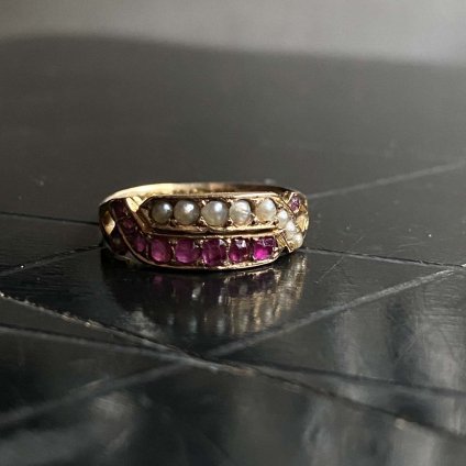 c.1872 15KYG Ruby Pearl Band Ring （1872年15金 ルビー パール バンドリング）