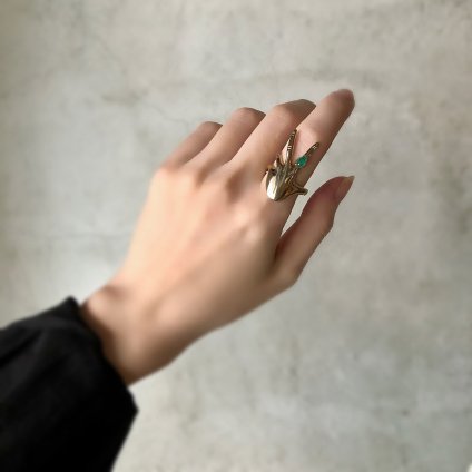 c.1970 9KYG Emerald Hand Motif Ring1970ǯ 9KYG ̵  ϥɥ 󥰡