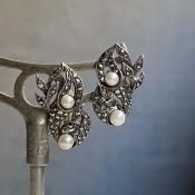 1930's Silver Marcasite Pearl Earrings1930ǯ С ޡ ѡ 󥰡