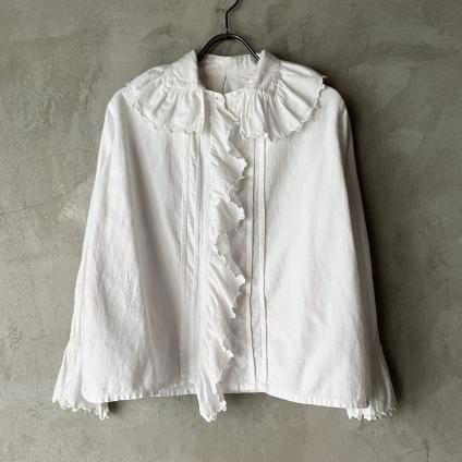 フランスビンテージ コットンフリルブラウス ホワイト Antique Cotton Frill Blouse（アンティーク コットン フリル