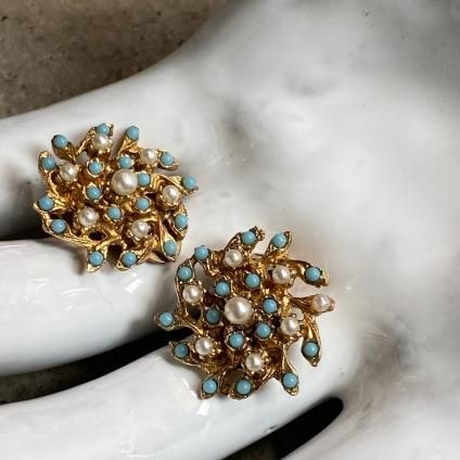 1960's Metal Glass Flower Earrings1960ǯ ᥿ 饹 ե 󥰡