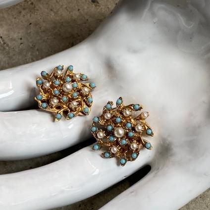 1960's Metal Glass Flower Earrings1960ǯ ᥿ 饹 ե 󥰡