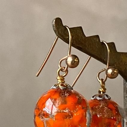 Vintage Marble Glass Orange Earringsʥơ ޡ֥륬饹  ԥRemake