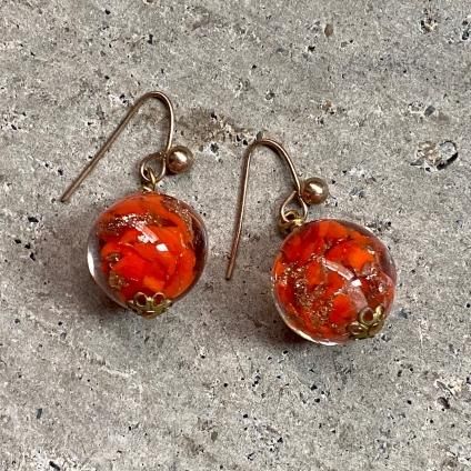 Vintage Marble Glass Orange Earringsʥơ ޡ֥륬饹  ԥRemake