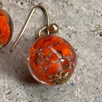 Vintage Marble Glass Orange Earringsʥơ ޡ֥륬饹  ԥRemake