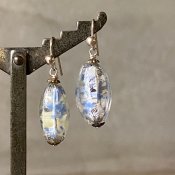 Vintage Foil Glass Blue & Yellow Earrings（ヴィンテージ フォイルガラス ブルー & イエロー ピアス）Remake